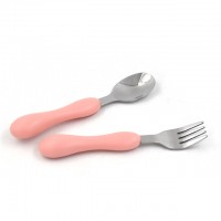 Plastic Handle Cutlery  Food Grade Kids Baby Flatware Set Stainless Steel Spoon Fork Set Baby cutlery sets