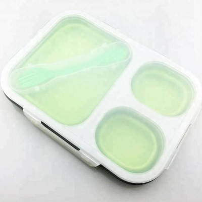 Creative Kitchen Silicone Folding Leakproof Lunch Box - Custom 2 Compartment Collapsible Silicone Lunch Box with Lock and Spoon