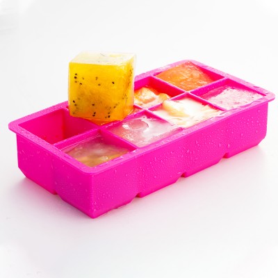 BPA Free Custom Reusable Silicone Large Square Molds 8 Cavity Ice Cube Trays