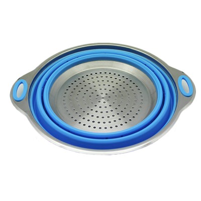 Kitchen Heavy Duty Foldable BPA Free Silicone Food Strainer Collapsible Colander Drainer Basket for Pasta, Veggies and Fruits