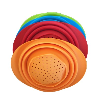 Kitchen Collapsible Colander Food-Grade Silicone Strainer Space Saver Folding Strainer Colander