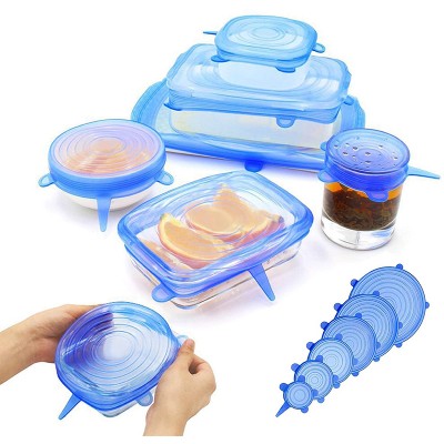 6 pcs Stretchy Food Lids, Reusable Silicone Stretch Lids for Food/Bowls/Containers/Jars,Microwave & Dishwasher Safe