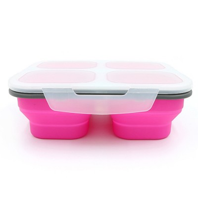 Collapsible Silicone Food Storage Container Foldable Lunch Bento Box 4 Compartment with Fork