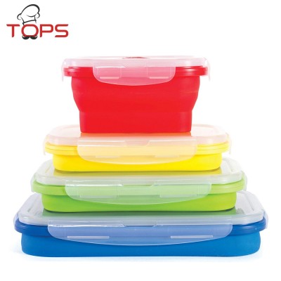 2020 Hot Selling Leakproof Folding Silicone Container Storage Container Set of 4 Pieces with Air-tight PP Lid