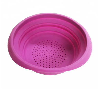 Eco-Friendly Feature 8 Inch Silicone Material Silicone Foldable Colander/Collapsible Silicone Basket/Round Silicone Colander