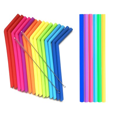 Food Grade Colorful Reusable Silicone Drinking Straws Long Flexible Straws with Cleaning Brushes