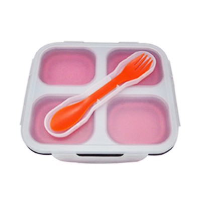 Pink Silicone Bento Lunch Box Snack Food Containers Set for Women Girls for Work or School