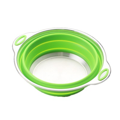 Silicone Collapsible Basket Silicone Colander Bowls Food Grade Fruit Vegetable Basket Nonporous Stainless Steel Base