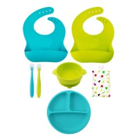 Wholesale Silicone Baby Feeding Set Feed Baby Food Supplies Include Baby Bib Suction Bowl Spoon And Plate