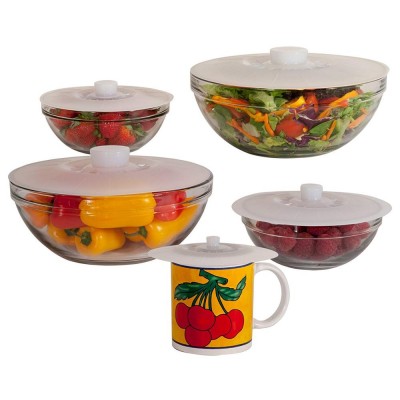 Silicone Stretch Lids! Silicone Suction Lids and Food Covers - Set of 5 - Fits various sizes of cups, bowls, pans, or containers