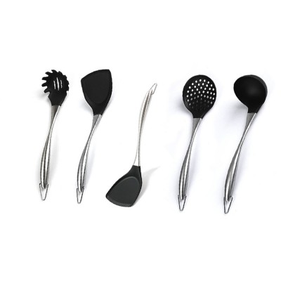 5 Silicone Cooking Utensils Kitchen Utensil Set Metal Stainless Steel handle with Hook