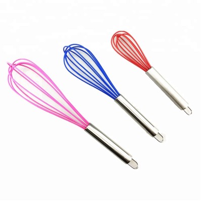 China silicone manufacturer DIY baking tools silicone whisk with stainless handle 8'/10'/12'